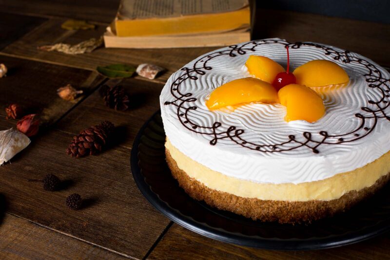 Pastel bocado del cielo lecaroz crema blanca duraznos