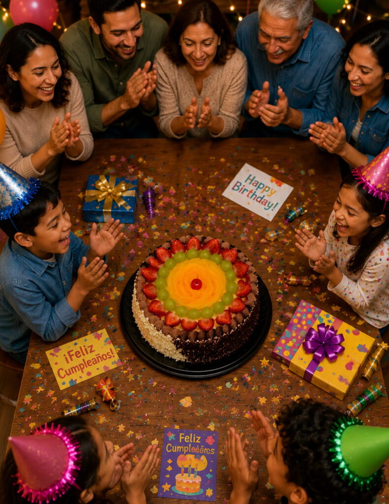 pastel-arcoiris-celebracion-familiar-rebanadas-mesa-fiesta